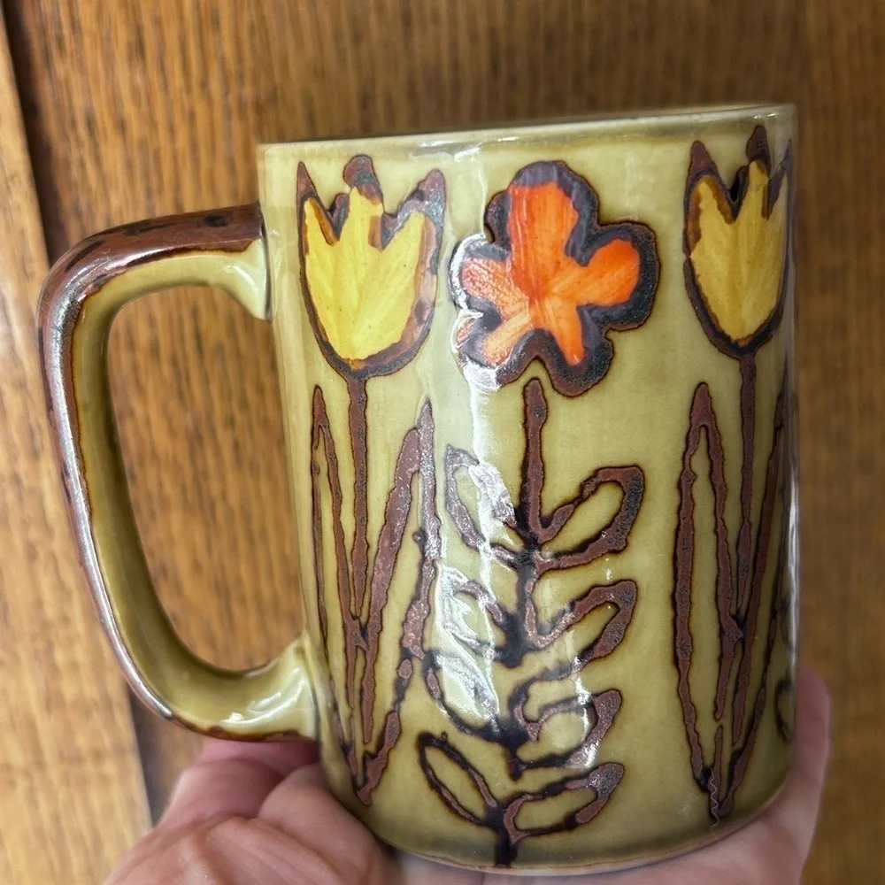 Mid Century Tulips and Daisies Flower Mugs | Set of 2 |Coffee Cups Otagari Style